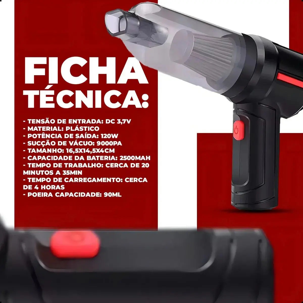Aspirador Portátil Sem Fio 3 em 1